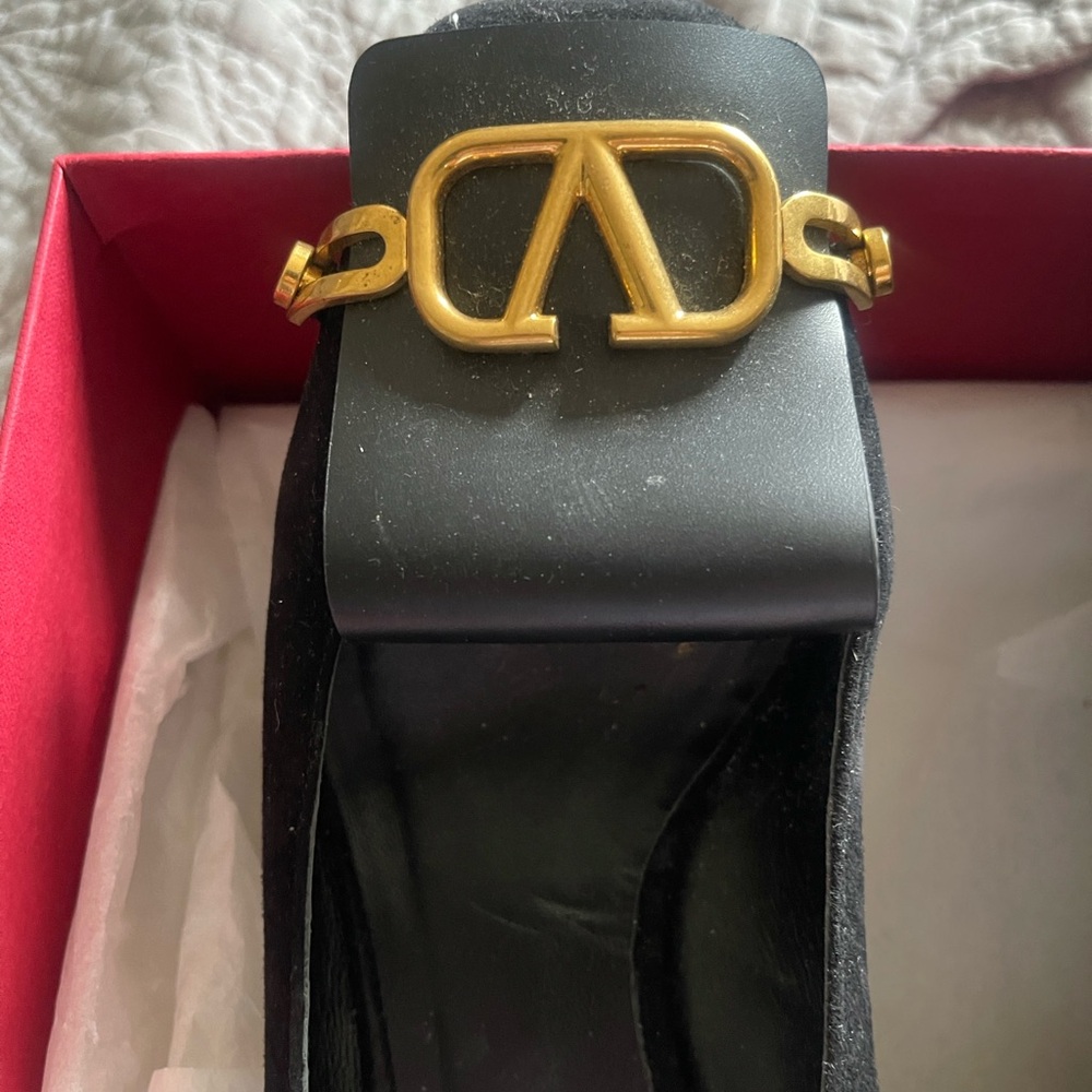 Valentino Black Suede Shoes with Gold Emblem